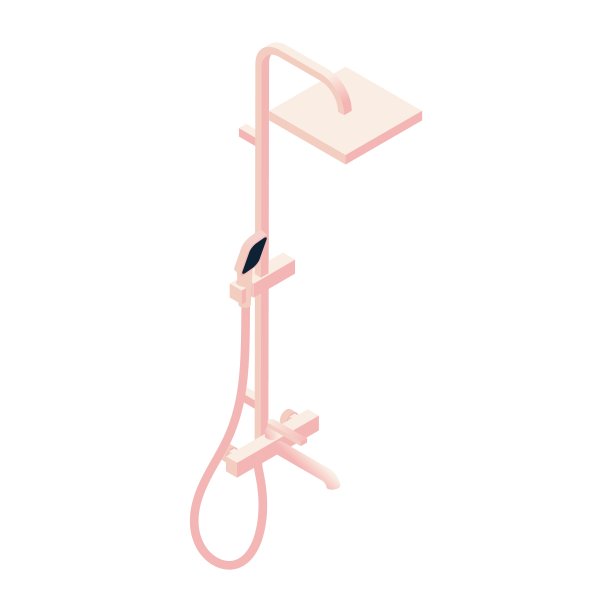 粉红色的等距混合器淋浴器。隔离在白色背景上的卫生物体图片下载