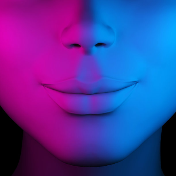 闭上嘴唇在粉红色的蓝色梯度图片下载