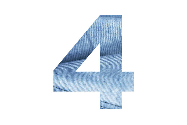 “4”牛仔纹理孤立在白色背景上。插图从牛仔布背景的设计项目的字母数字收集，海报，明信片，邀请。图片下载