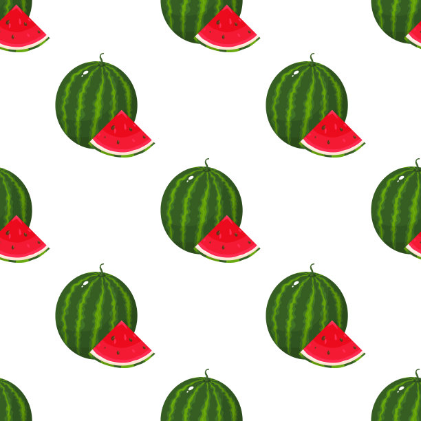 无缝模式与新鲜的整个和切西瓜水果在白色的背景。夏日水果，健康生活方式。有机水果。卡通风格。矢量插图为任何设计。图片下载
