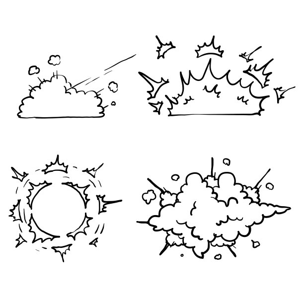 手绘卡通炸弹爆炸。炸药爆炸，危险爆炸炸弹爆炸和原子弹云漫画。炸弹，炸药，雷管，涂鸦风格图片下载