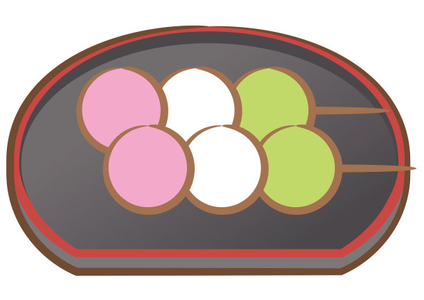 三色饺子，在日本，三色团子和日本餐具黑色盘子，设置图片下载