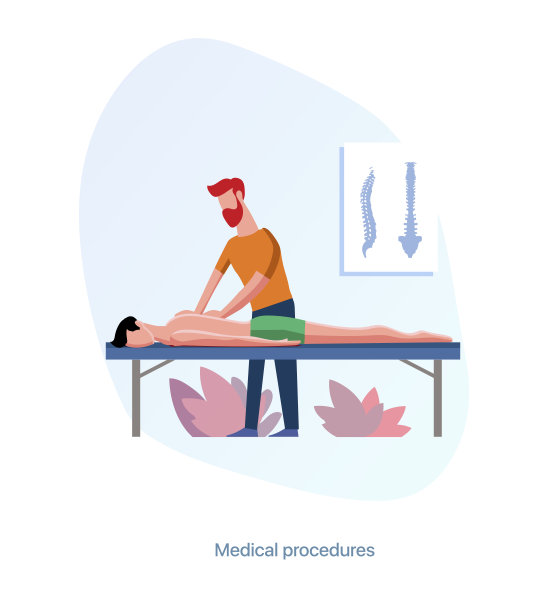 按摩疗法。医疗过程。按摩师给病人做背部按摩。图片下载