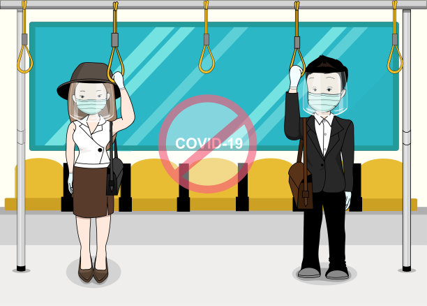 亚洲上班族在地铁上佩戴医用口罩和面罩，保护自己，防止疫情传播图片下载