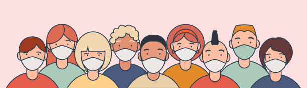 妇女和男子用医用口罩预防疾病、流感、空气污染、空气污染、世界污染。冠状病毒检疫的概念。矢量图图片下载