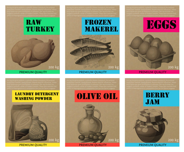 杂货工艺纸横幅设置矢量设计。带有食物图标的广告宣传单的概念图片下载