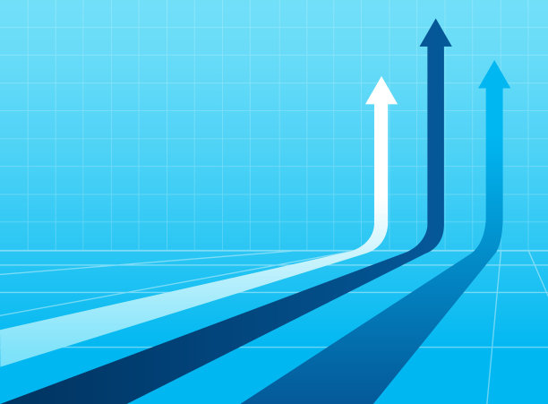 三个向上的箭头。摘要财务图表用向上的直线箭头表示向上。蓝色背景。图片下载