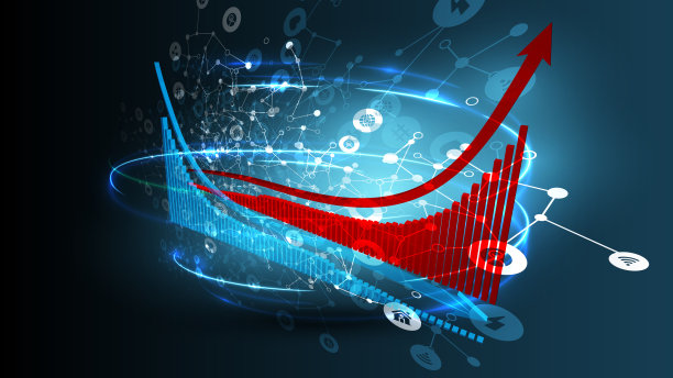 增长的冠状病毒图表与经济下降，抽象的蓝色背景与图标和网络，矢量插图图片下载