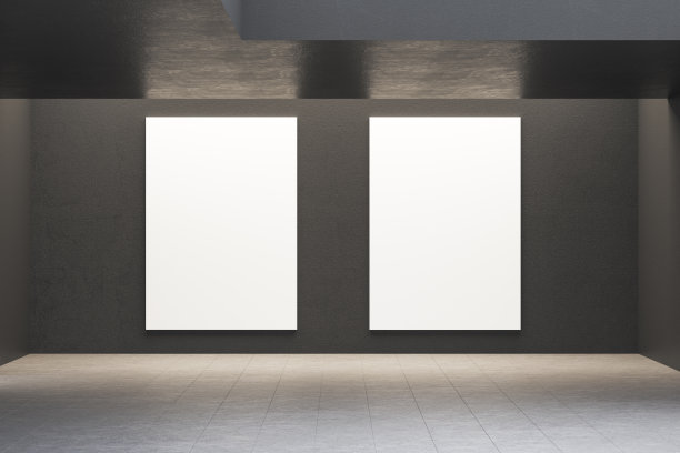 简约的画廊内部有两个空的广告牌图片下载
