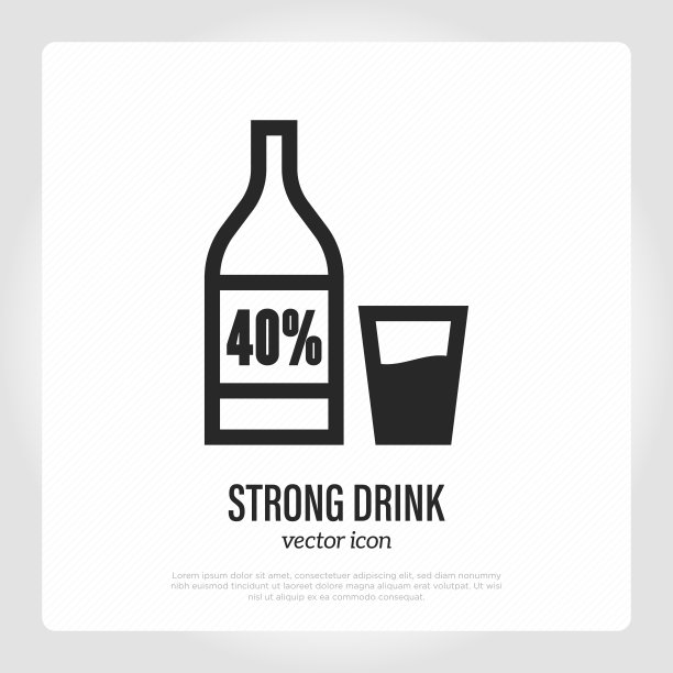 烈性酒。瓶装酒精和玻璃杯。细线图标。矢量图。图片下载