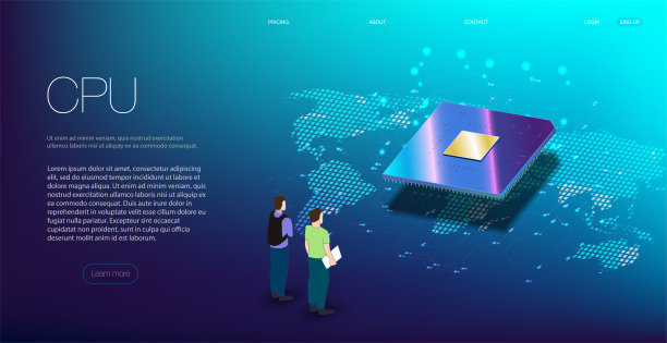 量子计算机，大数据处理，数据库概念。CPU等距旗帜。中央计算机处理器CPU概念。数字芯片图片下载