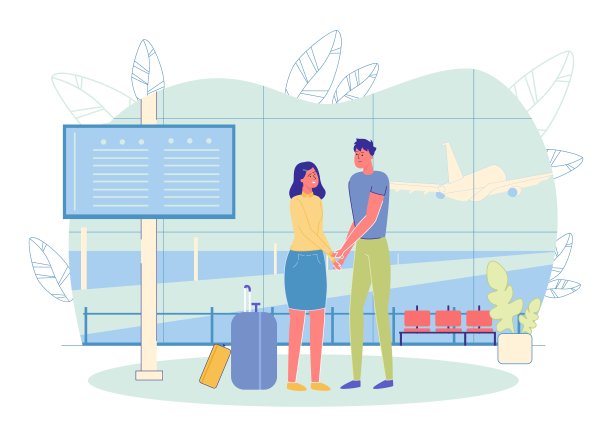 与夫妇在机场候机楼告别。图片下载
