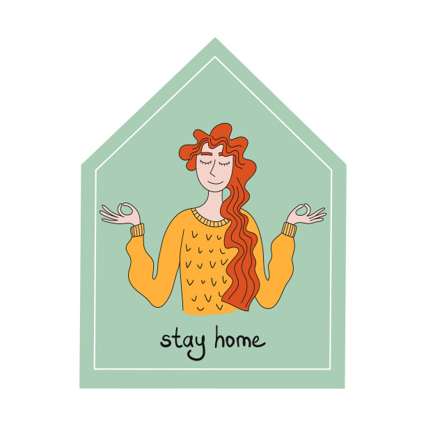 保持冷静，待在家里。冠状病毒大流行与社交距离、自我隔离概念。成年人在家自我隔离，以减少传播冠状病毒的风险。图片下载