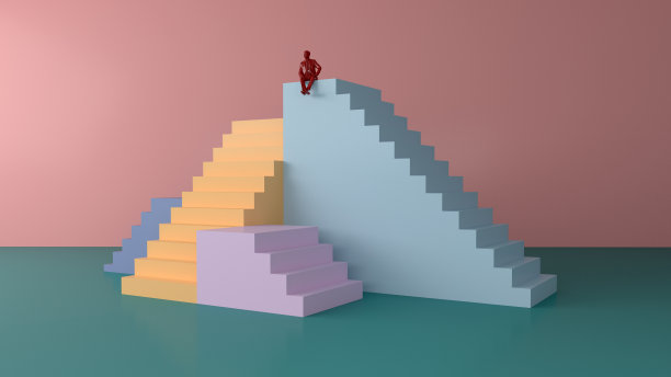 通往商业理念目标的阶梯3D渲染图片下载
