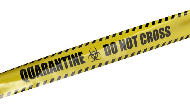 冠状病毒黄色胶带与信息。分离的白色图片下载