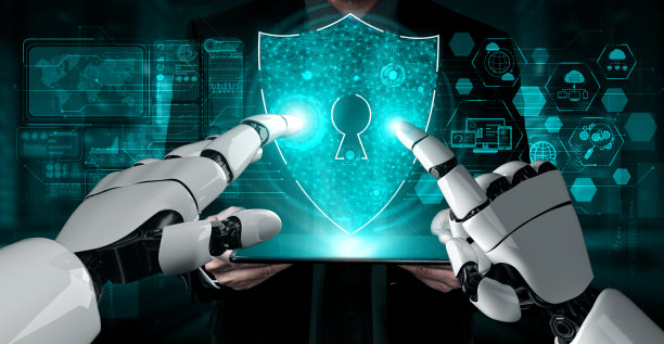 未来的人工智能机器人和半机械人。图片下载