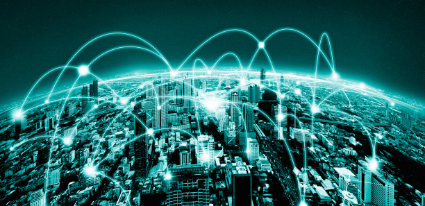 现代创意电信与互联网网络在智慧城市中互联互通。图片下载