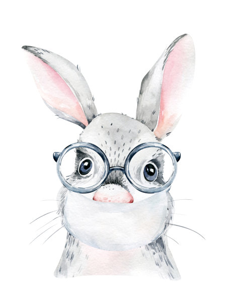 兔子动物可爱的医生水彩兔子儿童插图孤立在白色的背景。医疗儿童设计。感染防护传染病口罩。医生的诊所图片下载