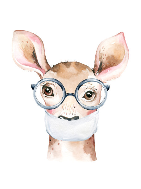 动物可爱的医生水彩儿童插图孤立在白色的背景。医疗儿童设计。感染防护传染病口罩。医生的诊所图片下载