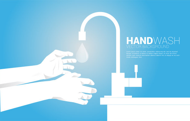 两手用水龙头的水洗手。图片下载