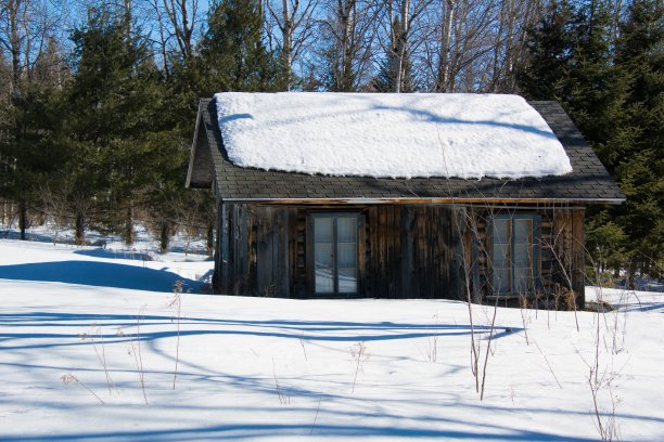 典型的加拿大房子在魁北克冬天的一个美丽的阳光明媚的日子图片下载
