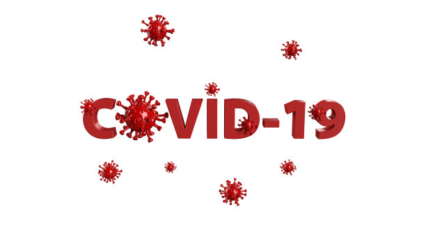 带有病毒细胞的COVID-19红色单词(剪切路径)图片下载