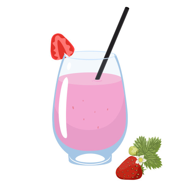 草莓奶昔孤立在白色的背景。矢量图形图片下载