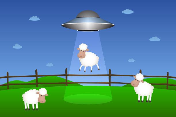 飞碟绑架羊。矢量图图片下载