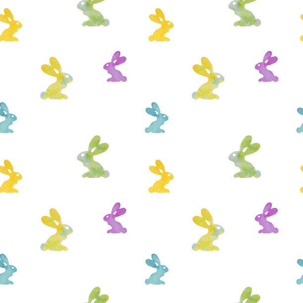 复活节兔子水彩图案。无缝可爱的背景兔子的设计。复活节快乐的背景,图片下载