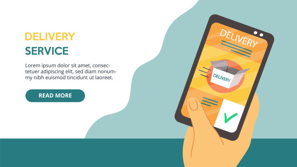 送货服务的概念。网站登录页面。一个人的手持智能手机跟踪交付的特写视图。手机屏幕上的App。网页卡通平面矢量插图图片下载