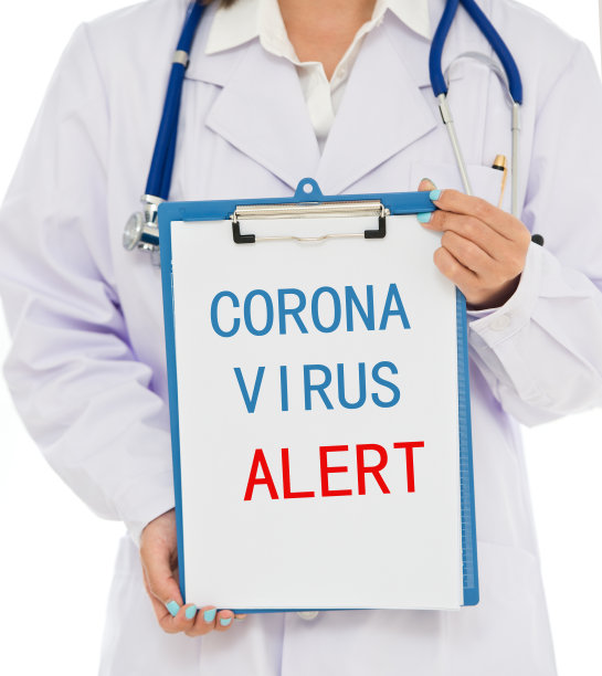 女医生拿着写有冠状病毒警报的剪贴板图片下载