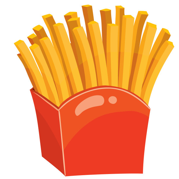 红色盒子里的脆薯条，白色背景下的孤立物体，图片下载