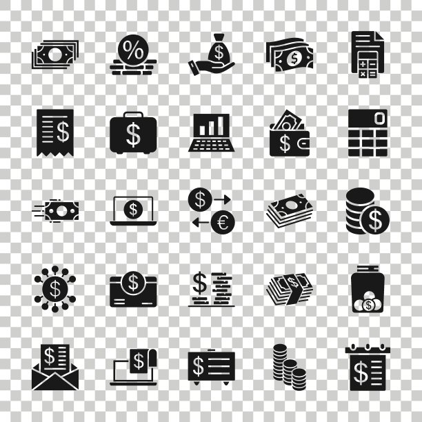 扁平风格的金融货币图标集：支付矢量素材，白色背景上的货币预算商务概念图片下载