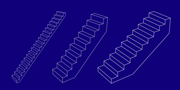 楼梯。3d矢量轮廓图。孤立在蓝色背景。图片下载