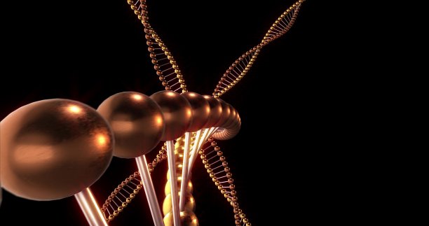 黑色背景上的DNA分子序列3D渲染图片下载