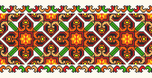 绣花好像老乌族手工挑花图案。带有装饰的乌克兰毛巾，称为rushnyk，在向量图片下载