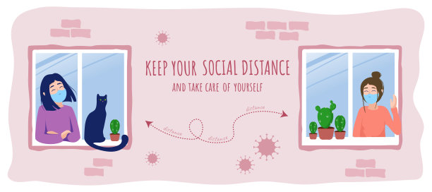女孩们戴着医用口罩在家隔离。流行病期间的自我隔离冠状病毒保护。预防病毒性肺炎的说明。呆在家里，注意安全图片下载