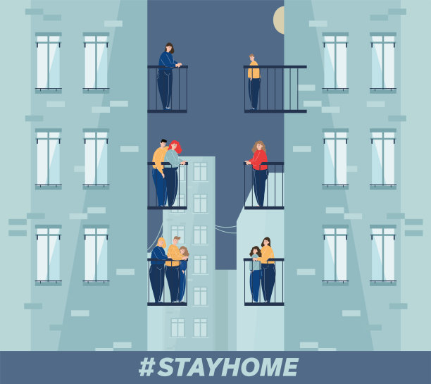 矢量插图。人们呆在家里以减少感染的风险。图片下载