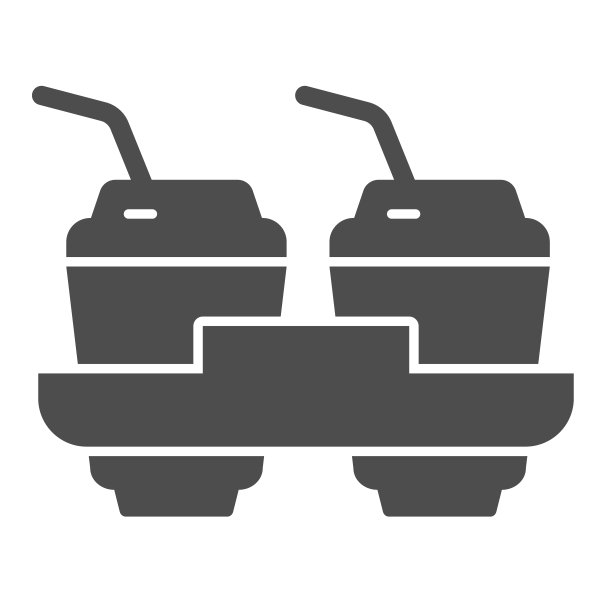 咖啡杯纸盒持有人固体图标。两个热饮在托盘符号，象形风格象形在白色背景。咖啡因或咖啡馆标志的移动概念或网页设计。矢量图形。图片下载