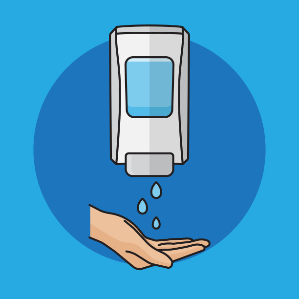 洗手。洗手液。含酒精的手部按摩。外用酒精。壁挂式皂液器。壁挂式手洗容器。防止冠状病毒(Covid-19)图标设计等细菌图片下载