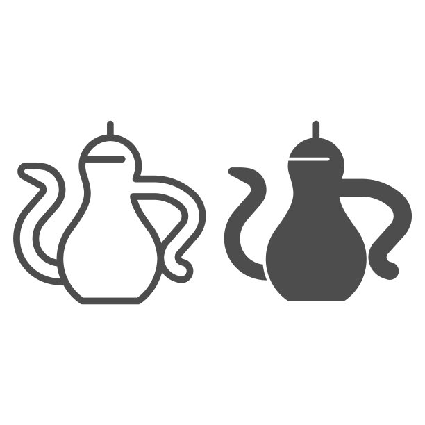 经典水壶，手柄线条和立体图标。咖啡壶与热饮符号，轮廓风格象形文字上的白色背景。咖啡或咖啡标志的移动概念，网页设计。矢量图形。图片下载