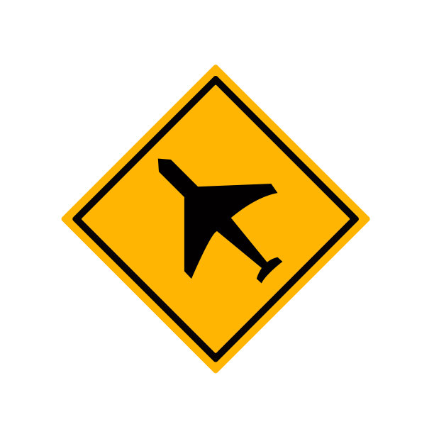 警告低空飞行飞机交通道路标志，矢量插图，孤立在白色背景标签。图片下载