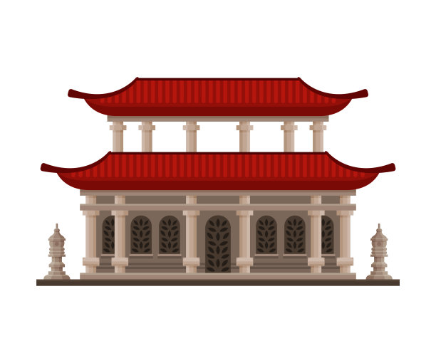 传统中国，日本建筑，宝塔，东方文化建筑物体矢量插图图片下载