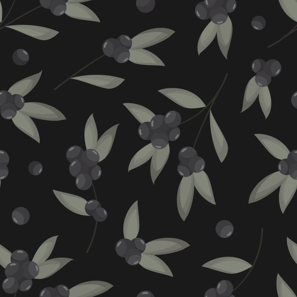 向量无缝模式与浆果树枝在黑色的背景。图片下载