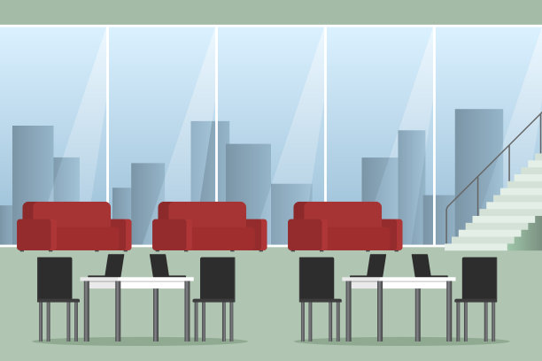 办公室内部设有沙发和楼梯。矢量图图片下载