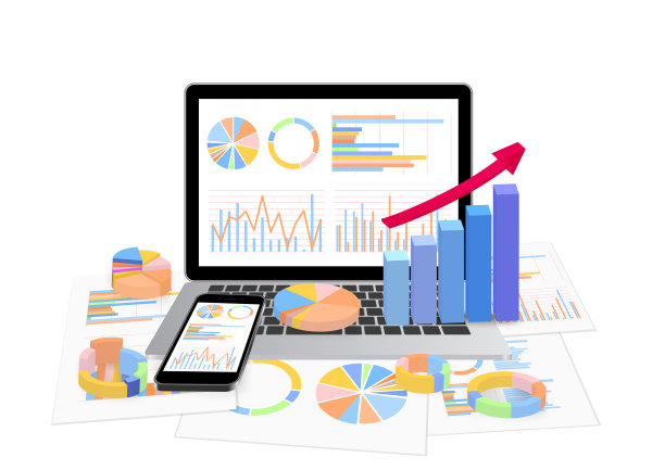 图形数据笔记本电脑和智能手机白色背景。信息技术的形象图片下载