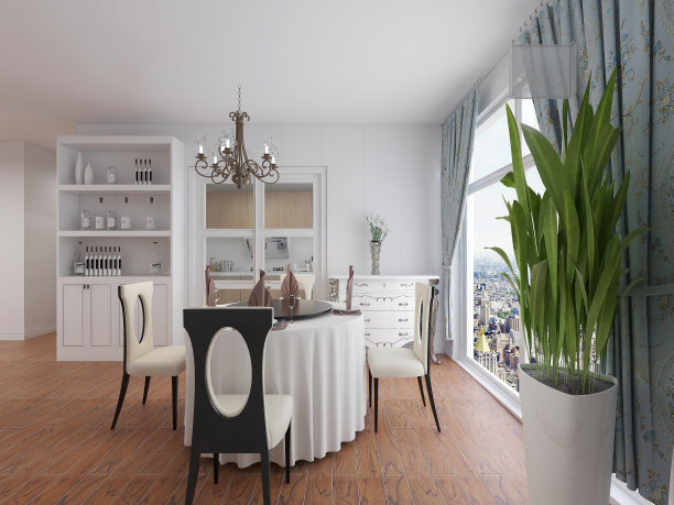 3D效果图，温馨餐厅区域设计，木制桌椅图片下载