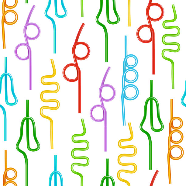 逼真的3d详细的颜色饮用吸管无缝模式背景。向量图片下载