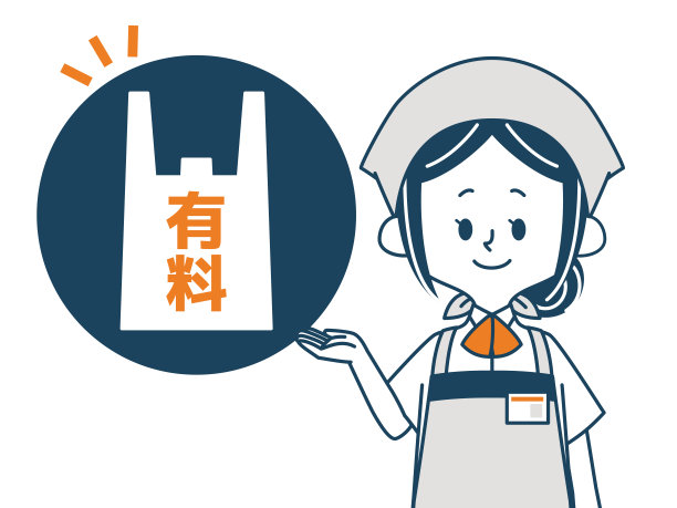 超市职员引导付费购物袋的插图图片下载