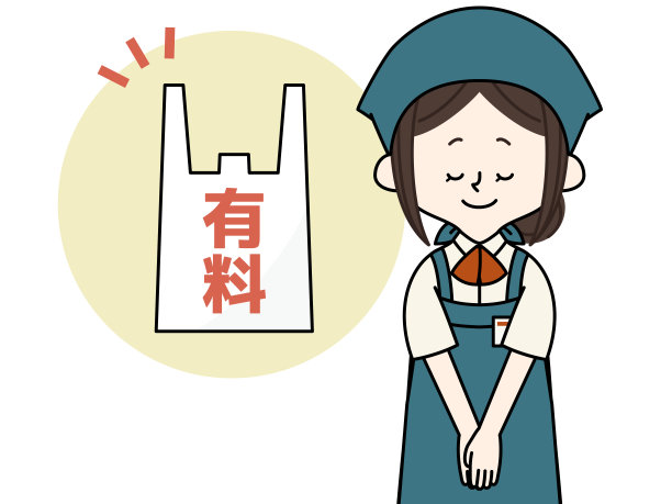 超市职员引导付费购物袋的插图图片下载